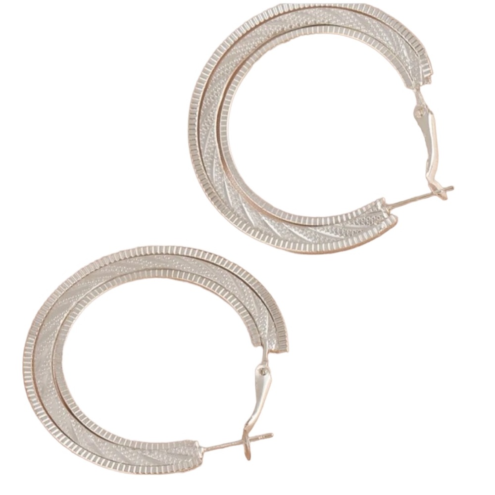 Silver Textured Hoop Earrings